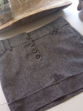 Dynamite Black and White Textured Button-Front Mini Skirt